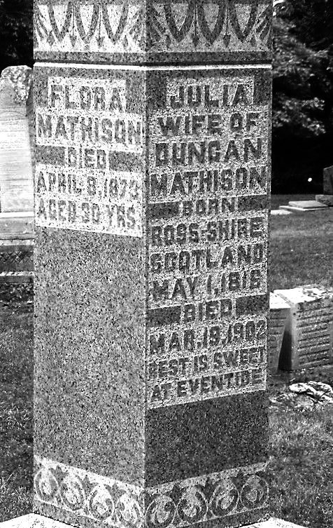 Photo of headstones/Flora Mathison Headstone Kincardine Cemetery 1873 Bruce County Ontario Canada